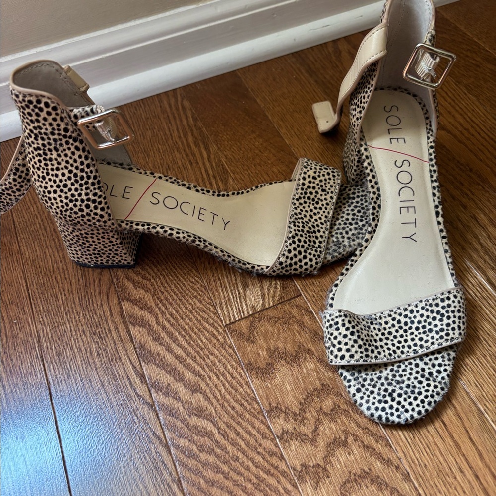 Sole Society Black and Cream Heels with Animal Print